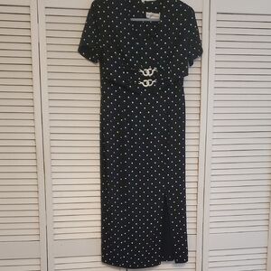 Betsy's Things Elegant Unique Navy Blue Polka Dot Dress, Size Small